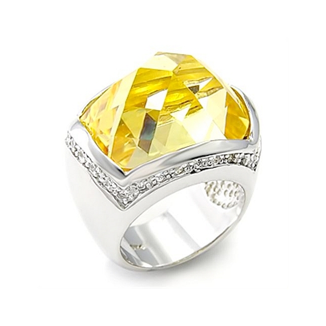 Petite Sterling Silver .925 Ring Citrine Yellow CZ