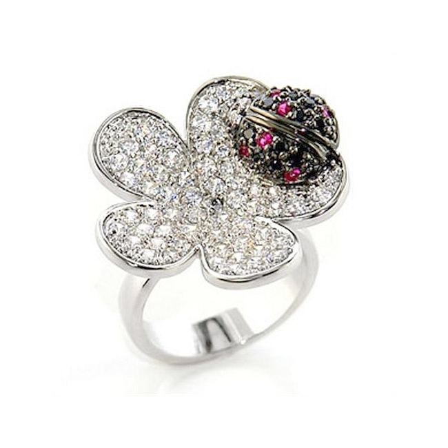 Extraordinary Two Tone Flower Fashion Ring Multi Color Cubic Zirconia