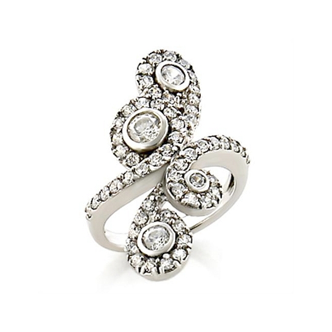 Exclusive Silver Tone Flower Fashion Ring Clear CZ
