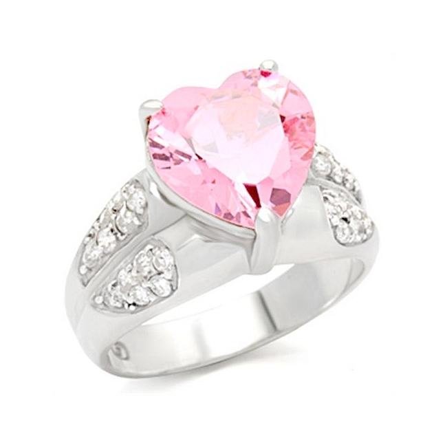 Silver Tone Heart Fashion Ring Rose Cubic Zirconia