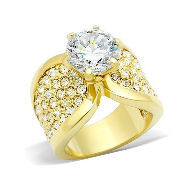 14K Gold Plated Fashion Ring Clear Cubic Zirconia