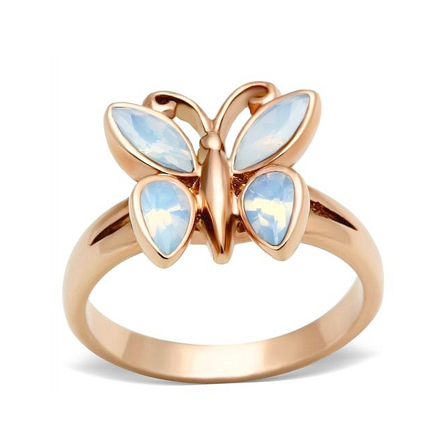 14K Rose Gold Plated Butterfly Animal Fashion Ring Rainbow Synthetic Glass