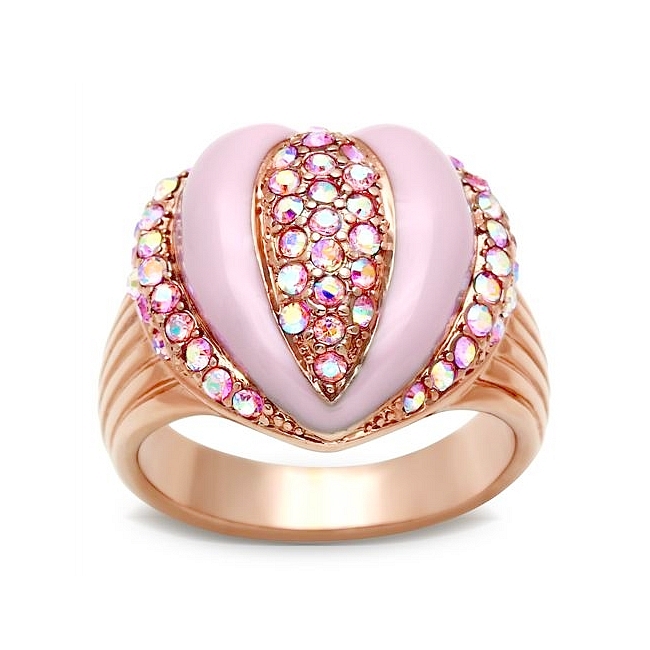 14K Rose Gold Plated Pave Fashion Ring Light Pink Crystal