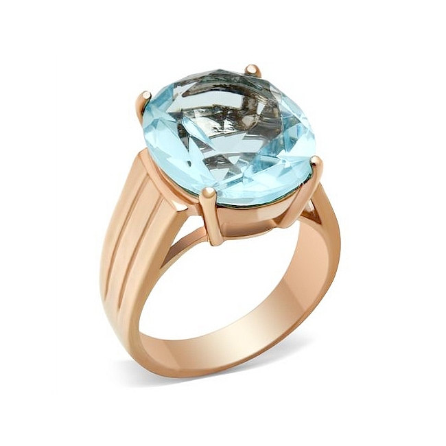 14K Rose Gold Plated Fashion Ring Aqua Synthetic Glass