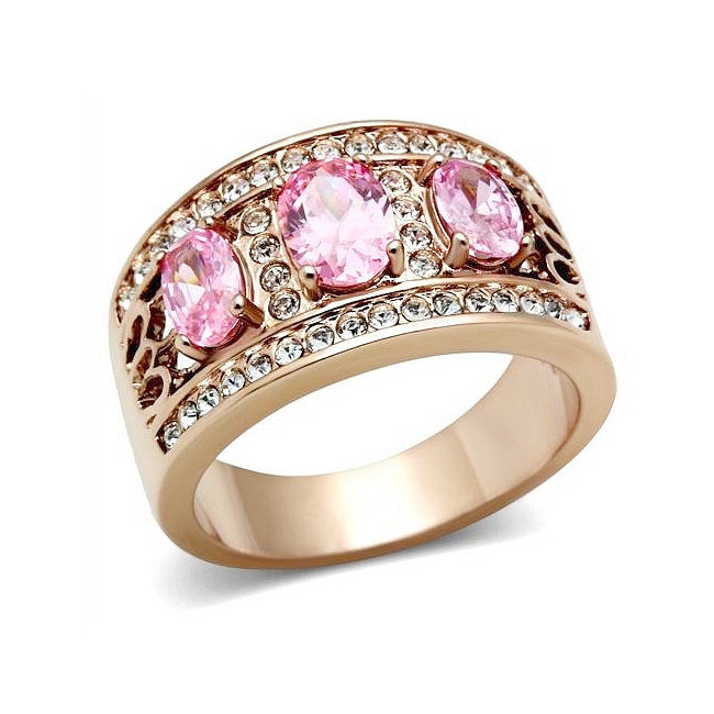 14K Rose Gold Plated Fashion Ring Rose CZ