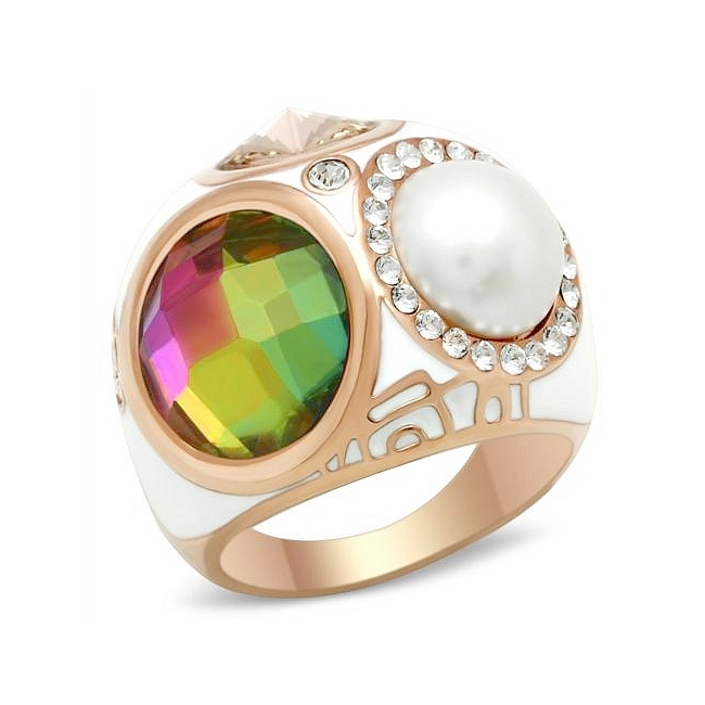 14K Rose Gold Plated Fashion Ring Multi Color Synthetic Glass