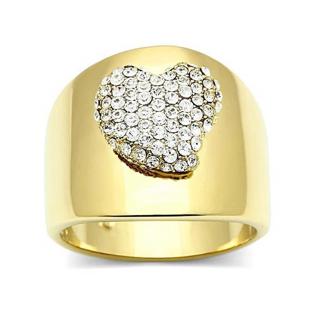 Elegant 14K Gold Plated Heart Fashion Ring Clear Crystal