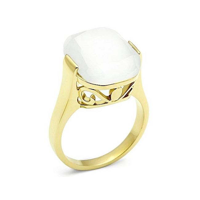 14K Gold Plated Fashion Ring White Synthetic Cat Eye