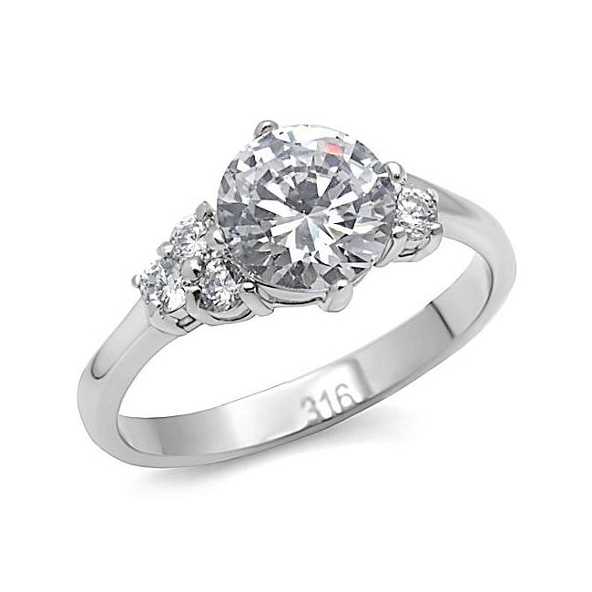 Silver Tone Side Stone Engagement Ring Clear Cubic Zirconia