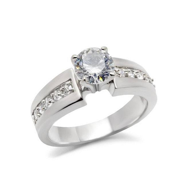 Stunning Silver Tone Vintage Engagement Ring Clear CZ