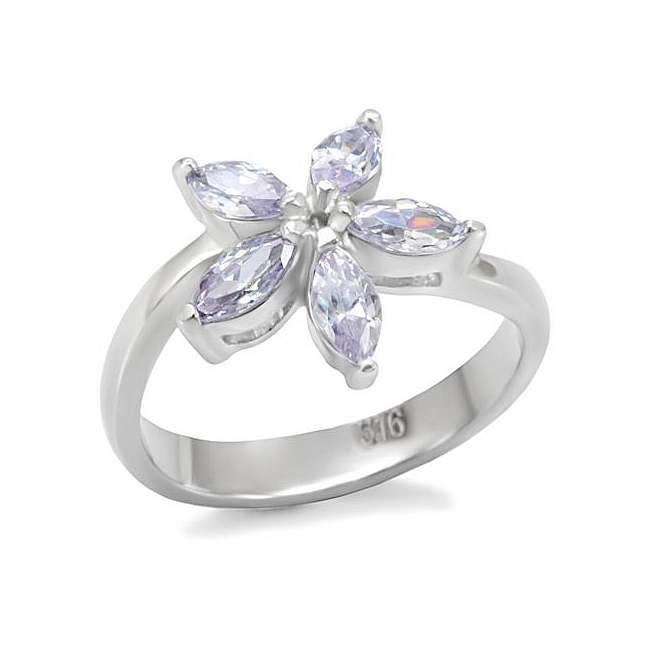 Silver Tone Flower Fashion Ring Light Amethyst CZ