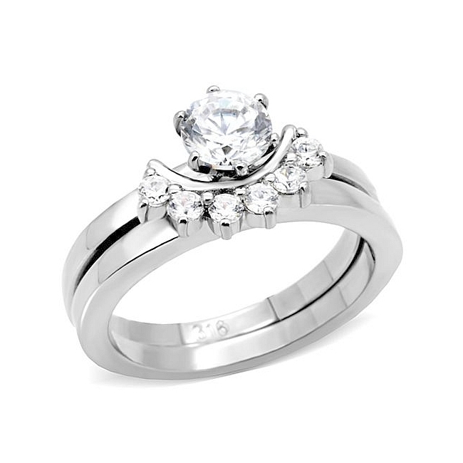 Contemporary Engagement Wedding Ring Set Clear Cubic Zirconia