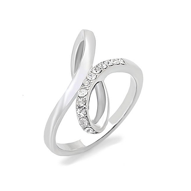 Silver Tone Modern Fashion Ring Clear Crystal