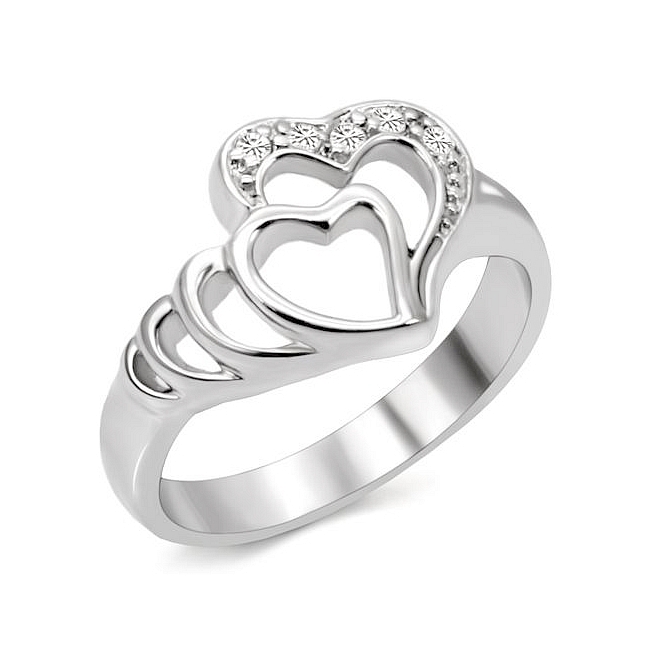 Stainless Steel Heart Ring Clear CZ