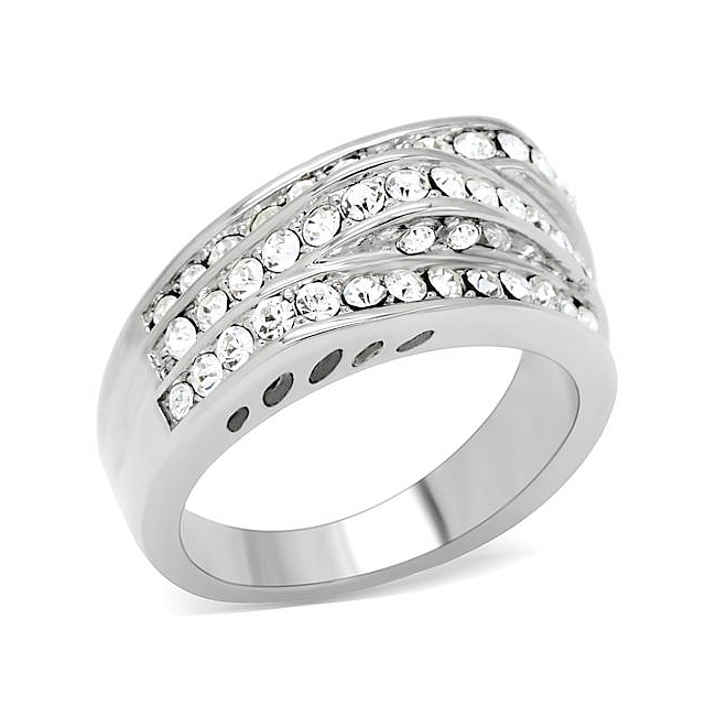 Stylish Silver Tone Pave Wedding Ring Clear Cubic Zirconia