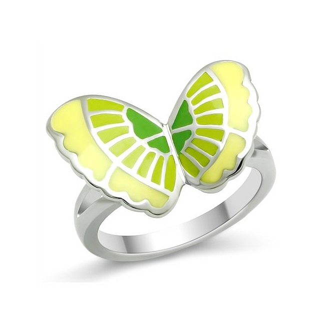 Silver Tone Butterfly Fashion Ring Epoxy