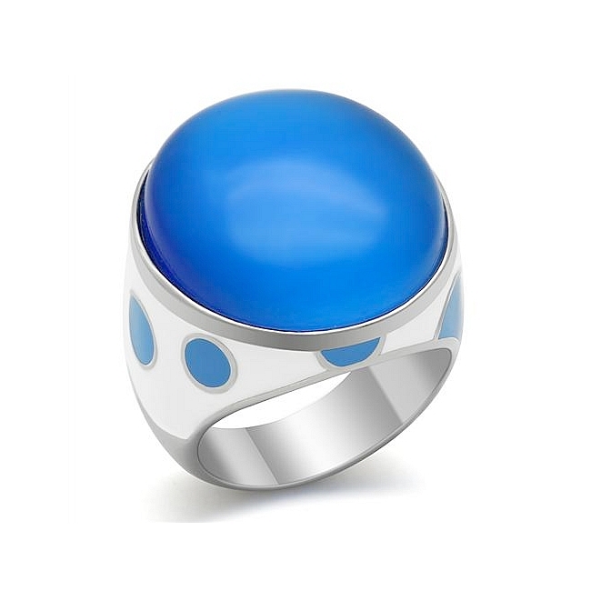 Silver Tone Modern Fashion Ring Capri Blue Synthetic Cat Eye
