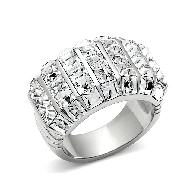 Elegant Silver Tone Fashion Ring Clear Crystal