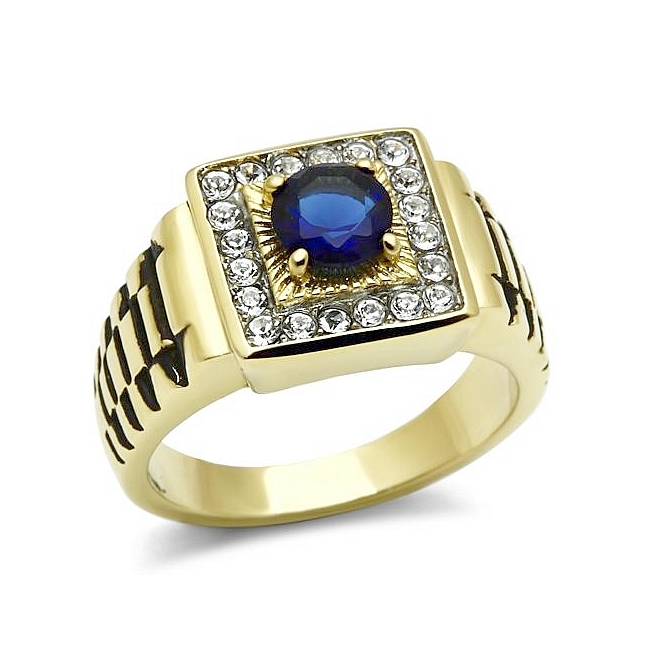 Classy 14K Two Tone Plated Masonic Mens Ring Montana Synthetic Glass