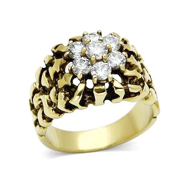 14K Gold Plated Mens Ring Clear CZ