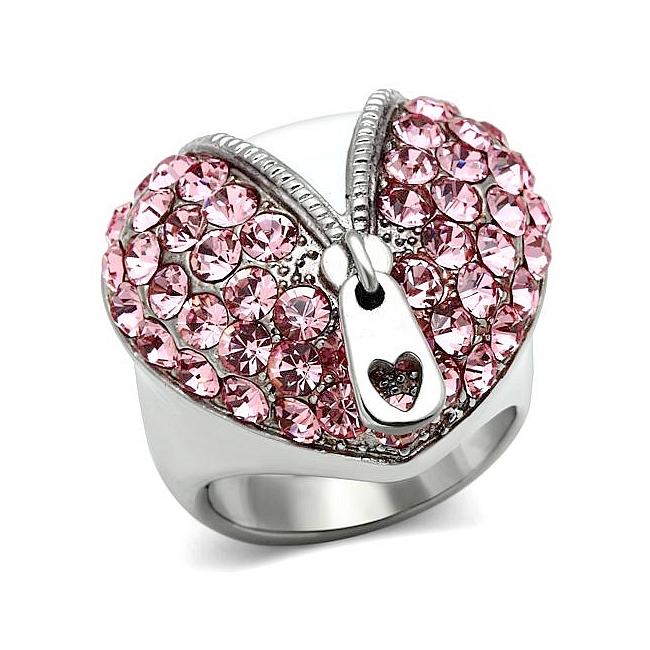 Silver Tone Pave Fashion Ring Rose Crystal