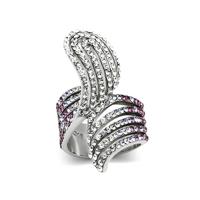 Stunning Silver Tone Fashion Ring Multi Color Crystal