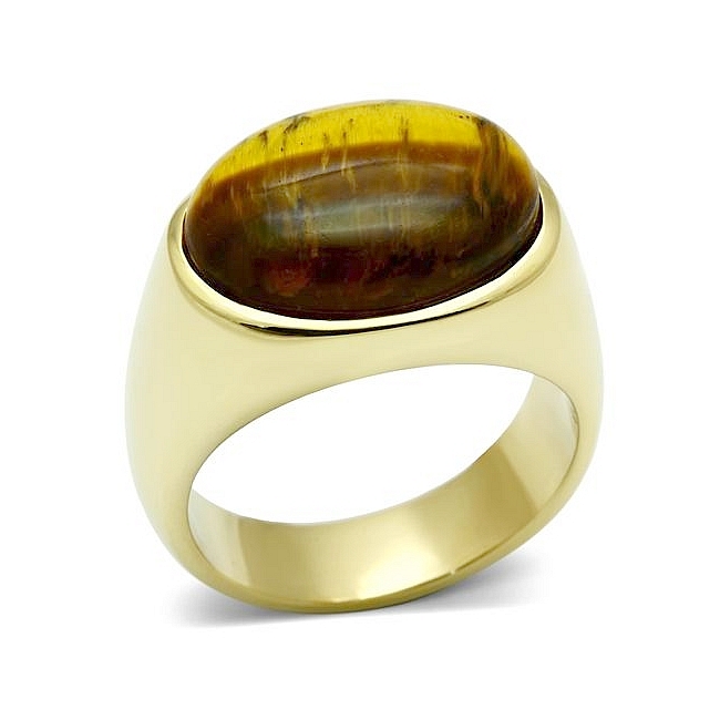 14K Gold Plated Mens Ring Topaz Synthetic Tiger Eye