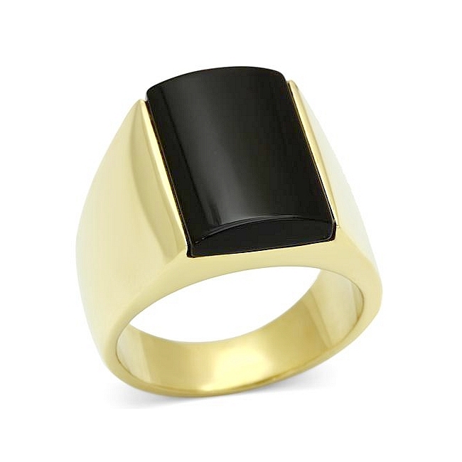 14K Gold Plated Mens Ring Black Synthetic Onyx