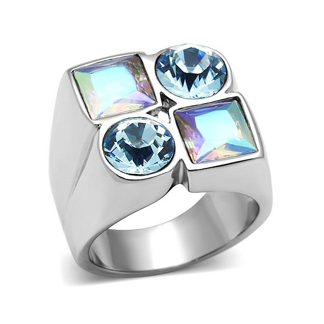 Extraordinary Silver Tone Fashion Ring Multi Color Crystal