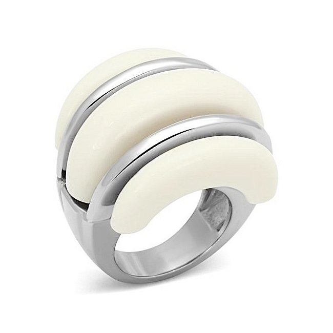 Silver Tone Modern Fashion Ring White Synthetic Resin