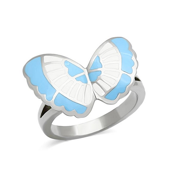 Silver Tone Butterfly Fashion Ring Multi Color Epoxy