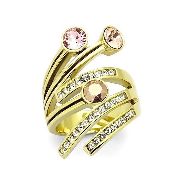 Extraordinary 14K Gold Plated Modern Fashion Ring Multi Color Top Grade Crystal