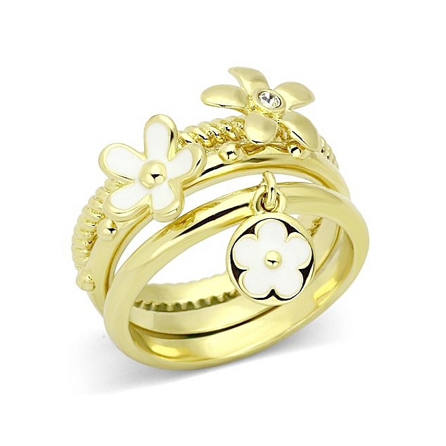 Stylish 14K Gold Plated Flower Fashion Ring Clear Top Grade Crystal