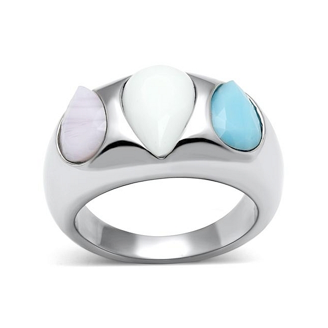 Silver Tone Fashion Ring Multi Color Synthetic Glass