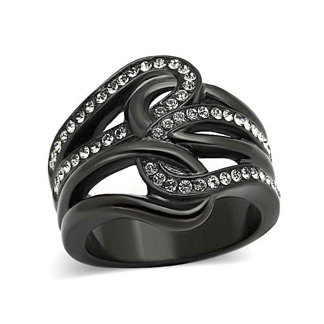 Ion Black Plated Modern Fashion Ring Black Crystal