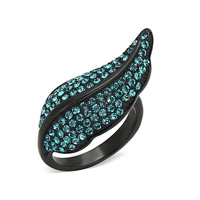 Ion Black Plated Modern Fashion Ring Blue Zircon Crystal