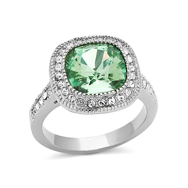 Silver Tone Fashion Ring Emerald Crystal