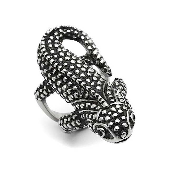 Silver Tone Lizzard Animal Fashion Ring Black Crystal