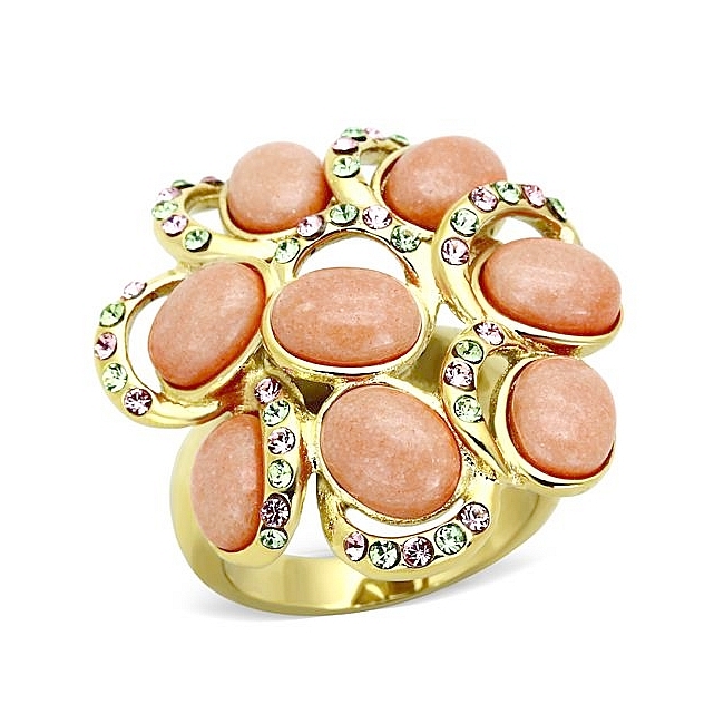 14K Gold Plated Fashion Ring Orange Synthetic Coral