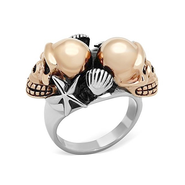 Extraordinary 14K Two Tone (Rose Gold & Silver) Skull Fashion Ring