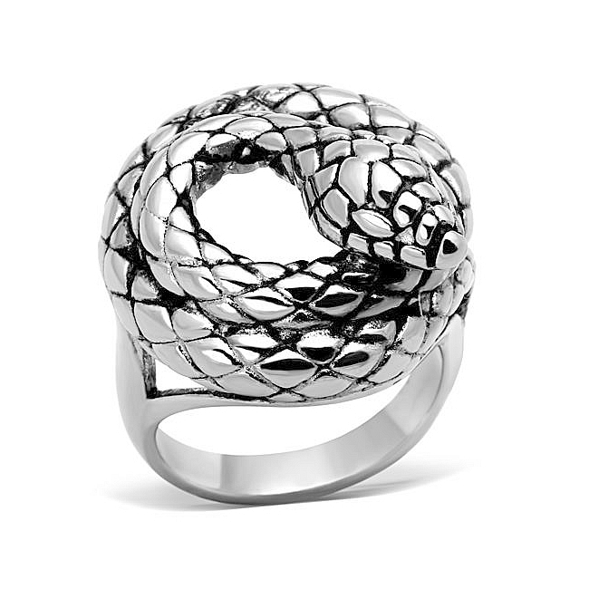 Silver Tone Snake Animal Fashion Ring Black Epoxy