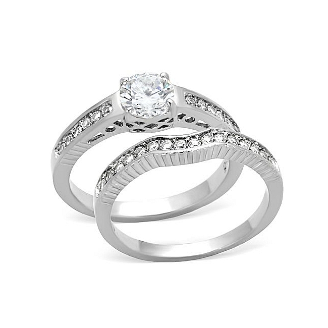 Vintage Art Deco Engagement Wedding Ring Set Cubic Zirconia