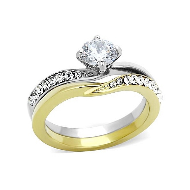 Unique Two Tone East-West Engagement Wedding Ring Set