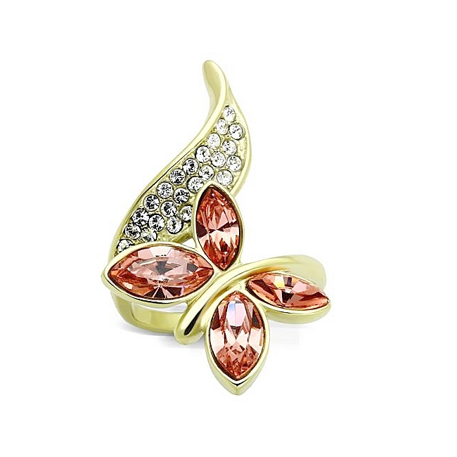 14K Gold Plated Modern Fashion Ring Light Peach Crystal
