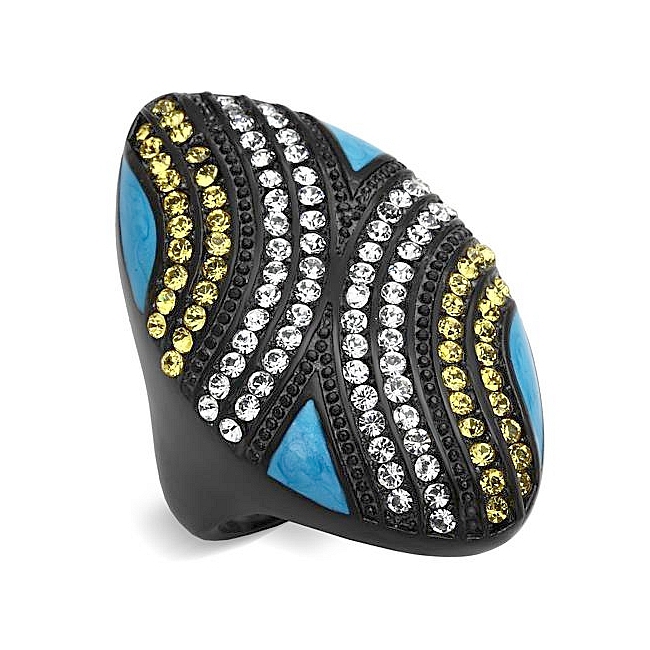Ion Black Plated Modern Fashion Ring Citrine Yellow Crystal