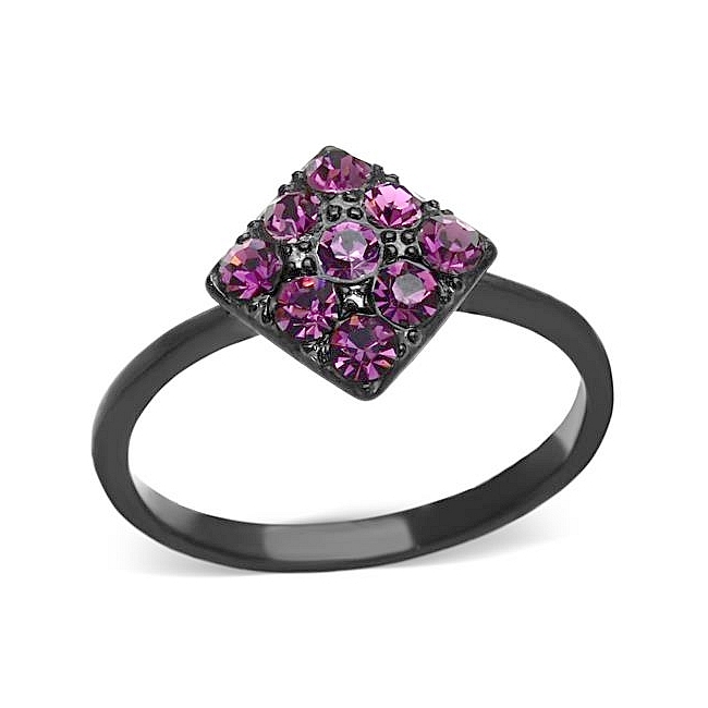 Ion Black Plated Fashion Ring Amethyst Crystal