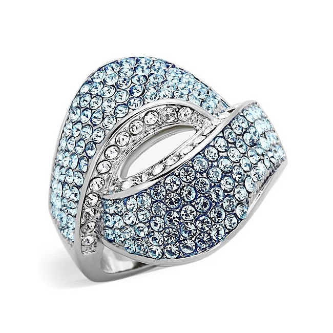 Extraordinary Silver Tone Pave Fashion Ring Aqua Crystal