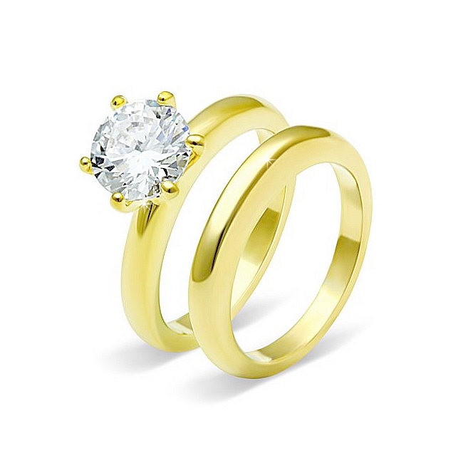 Classic Solitaire 14K Gold Plated Wedding Set Ideal cut CZ