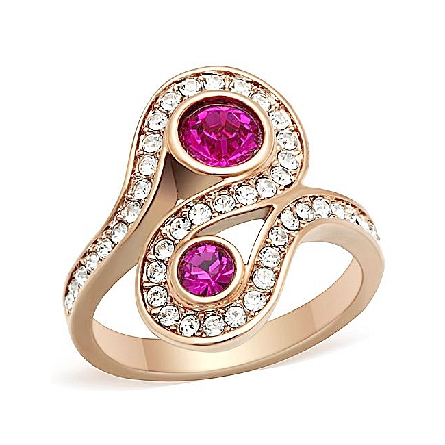 14K Rose Gold Plated Fashion Ring Fuchsia Crystal