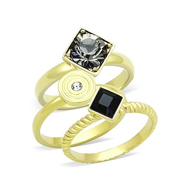14K Gold Plated Fashion Ring Black Crystal